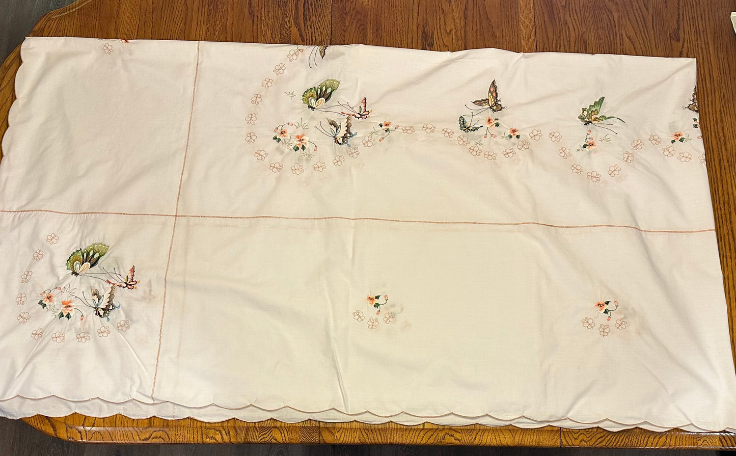 Butterfly Embroidered Tablecloth, 64 X 115