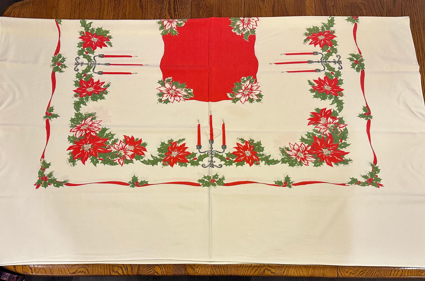Poinsettia Christmas Tablecloth, 72 X 58
