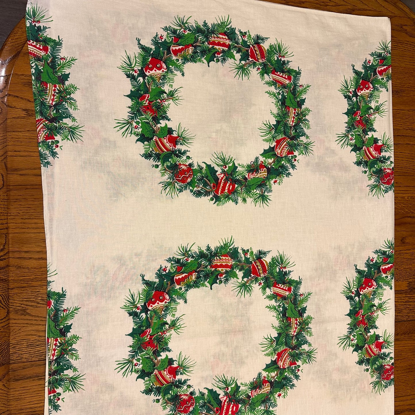 Christmas Wreaths Tablecloth, 57 X 51 Light Stains