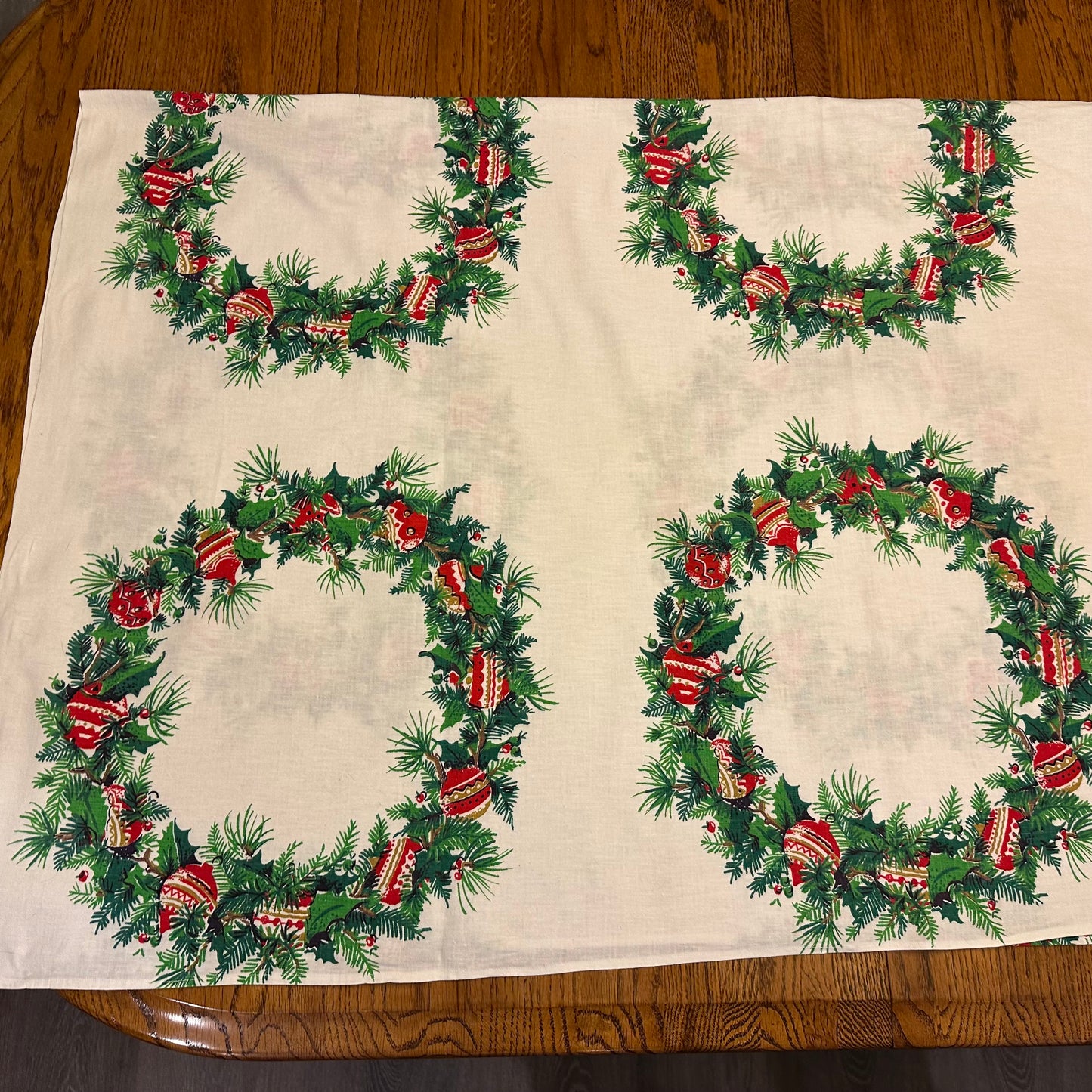 Christmas Wreaths Tablecloth, 57 X 51 Light Stains