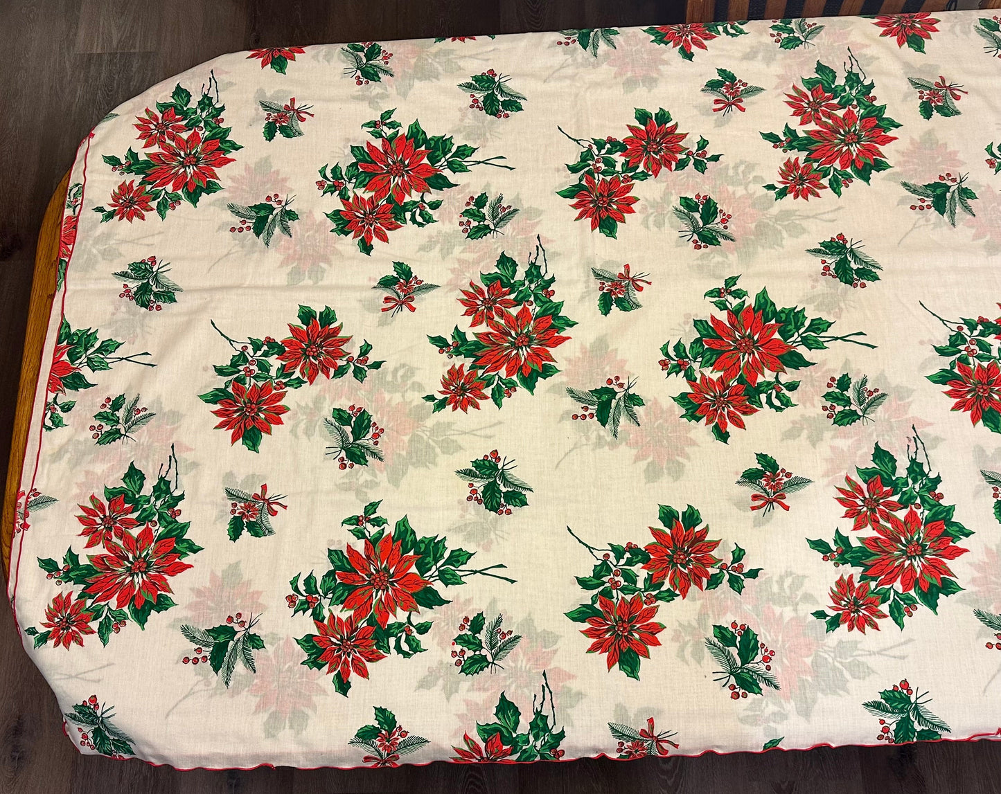 Poinsettias and Holly Christmas Tablecloth, 58 X 97