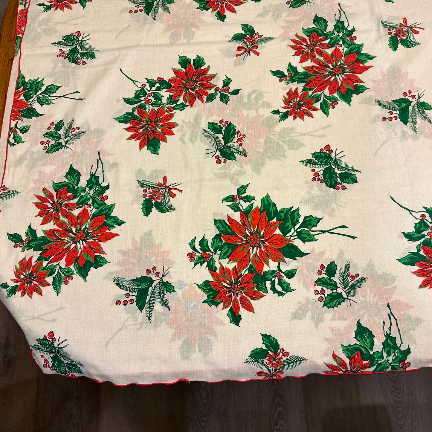 Poinsettias and Holly Christmas Tablecloth, 58 X 97