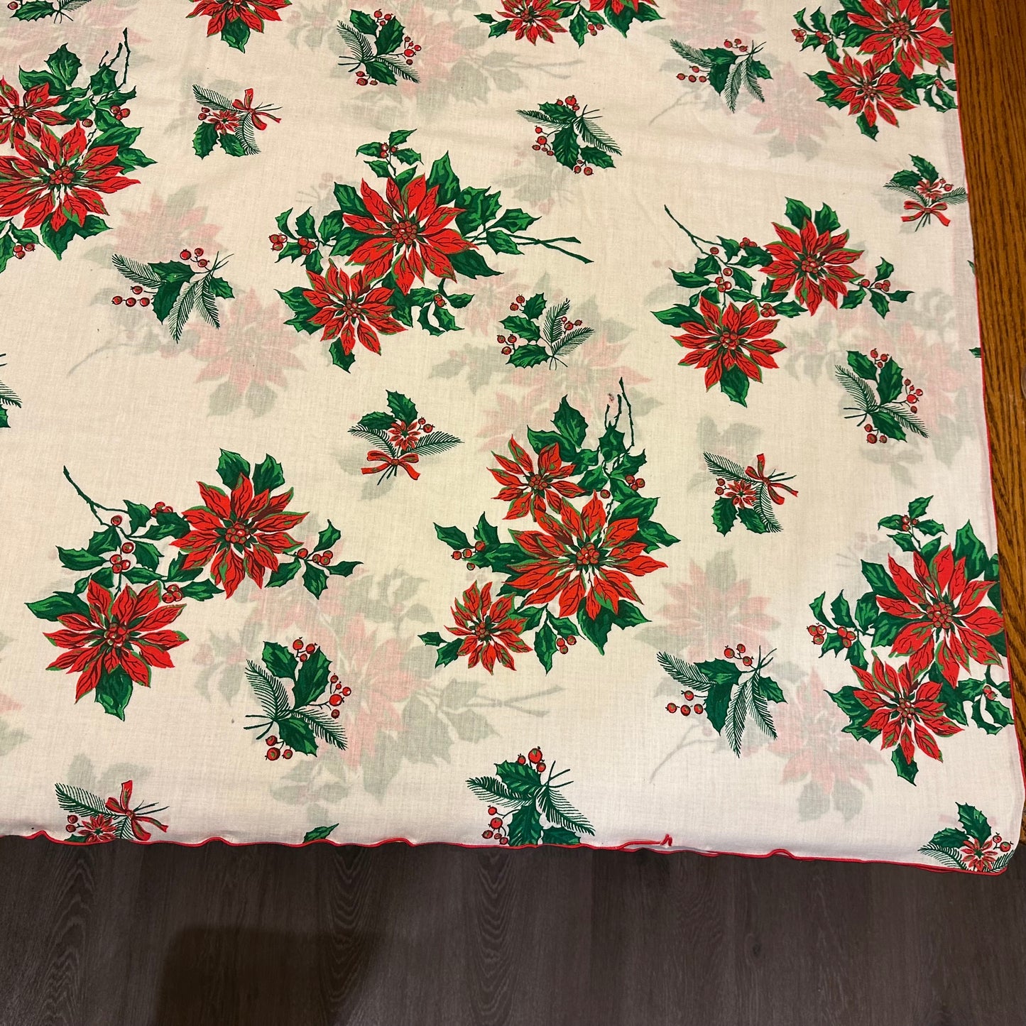 Poinsettias and Holly Christmas Tablecloth, 58 X 97