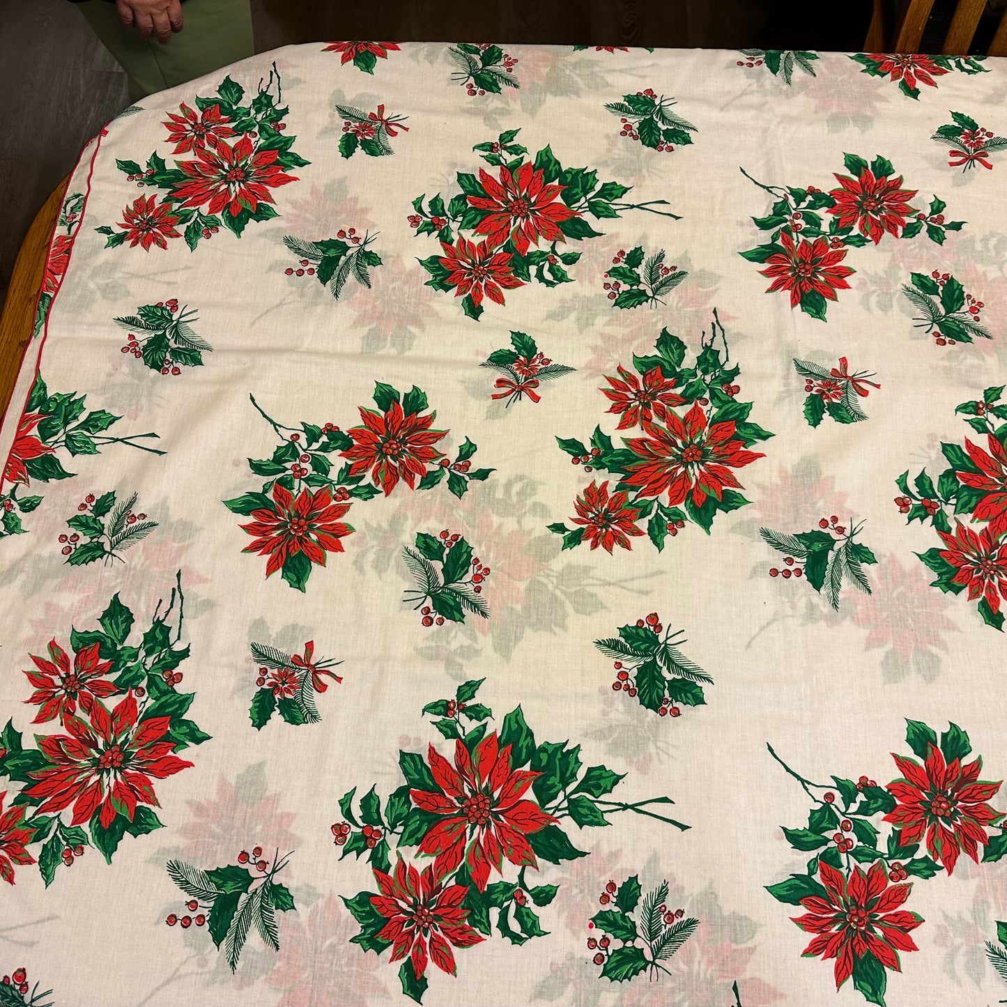 Poinsettias and Holly Christmas Tablecloth, 58 X 97