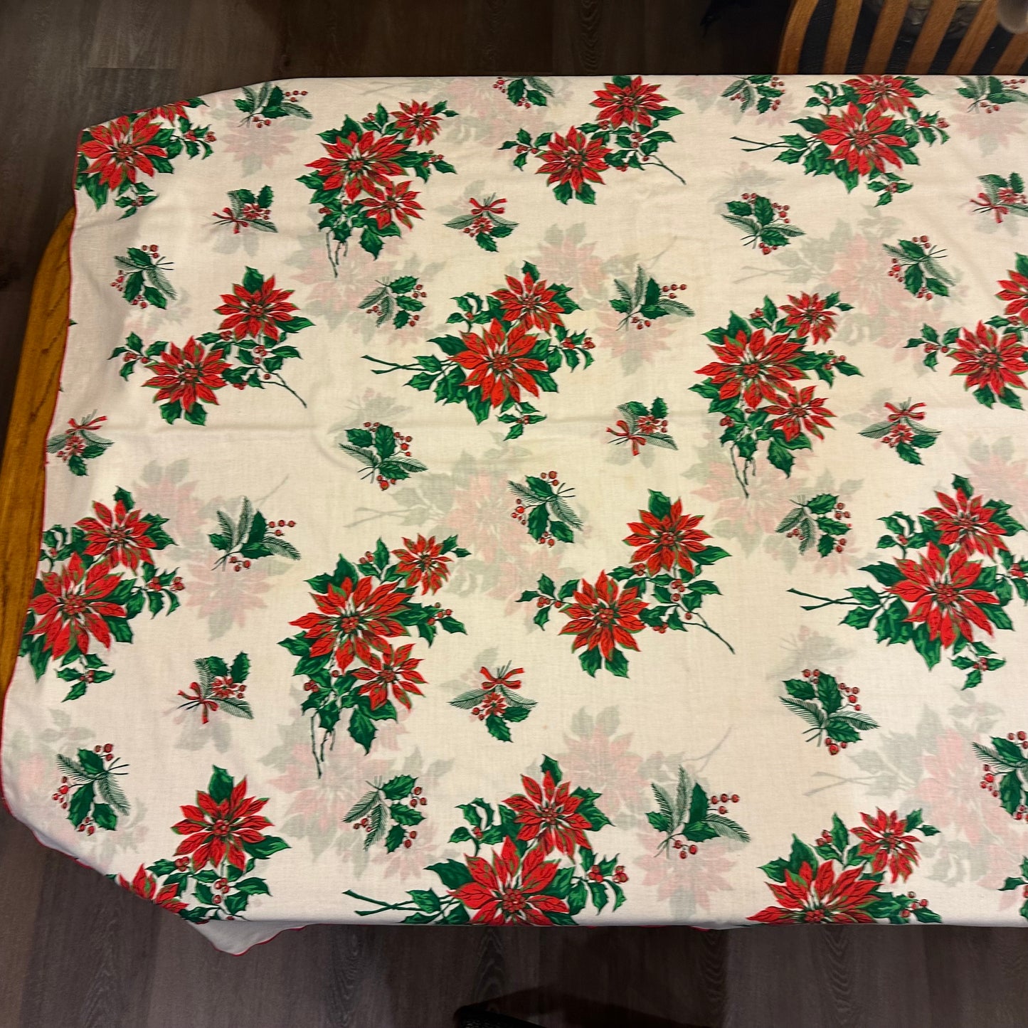 Poinsettias and Holly Christmas Tablecloth, 58 X 97