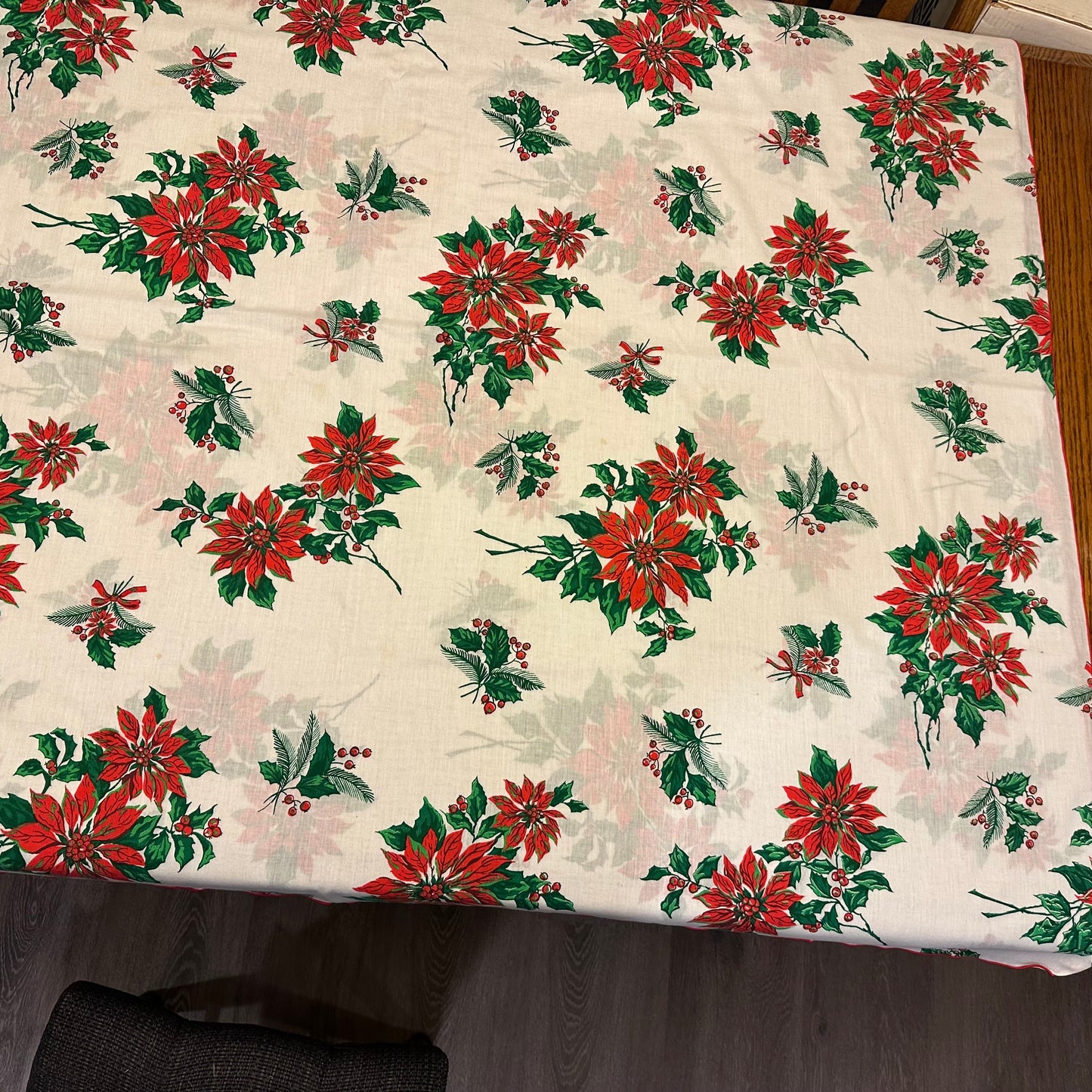 Poinsettias and Holly Christmas Tablecloth, 58 X 97