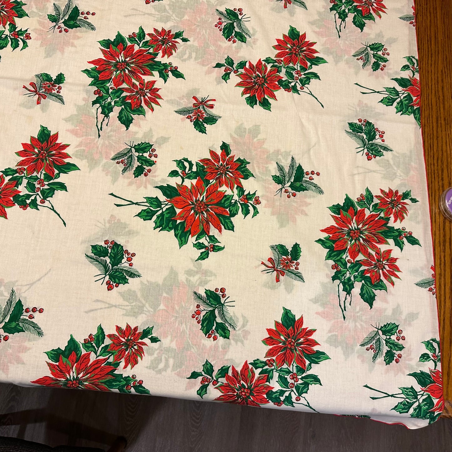 Poinsettias and Holly Christmas Tablecloth, 58 X 97
