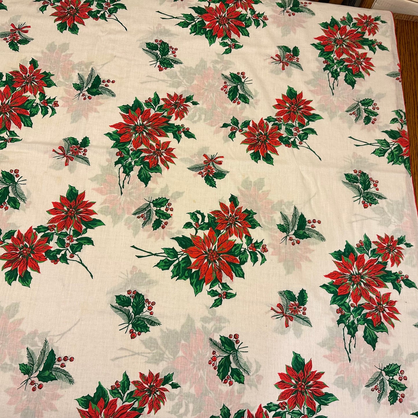 Poinsettias and Holly Christmas Tablecloth, 58 X 97