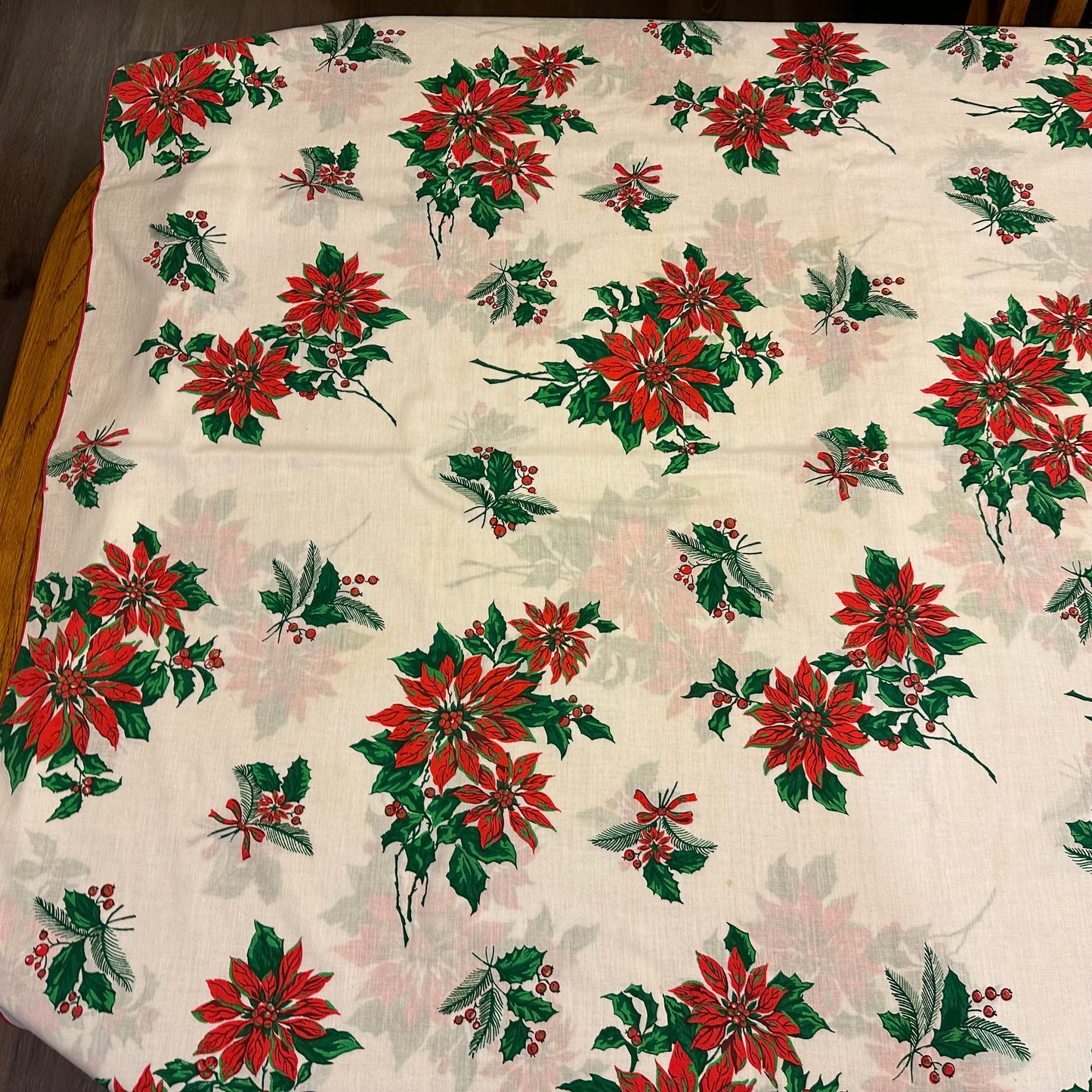 Poinsettias and Holly Christmas Tablecloth, 58 X 97