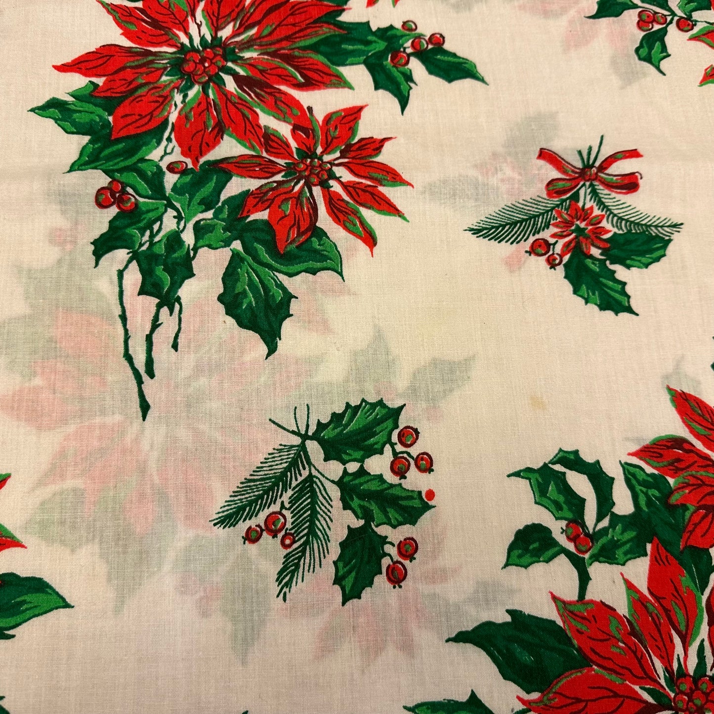 Poinsettias and Holly Christmas Tablecloth, 58 X 97