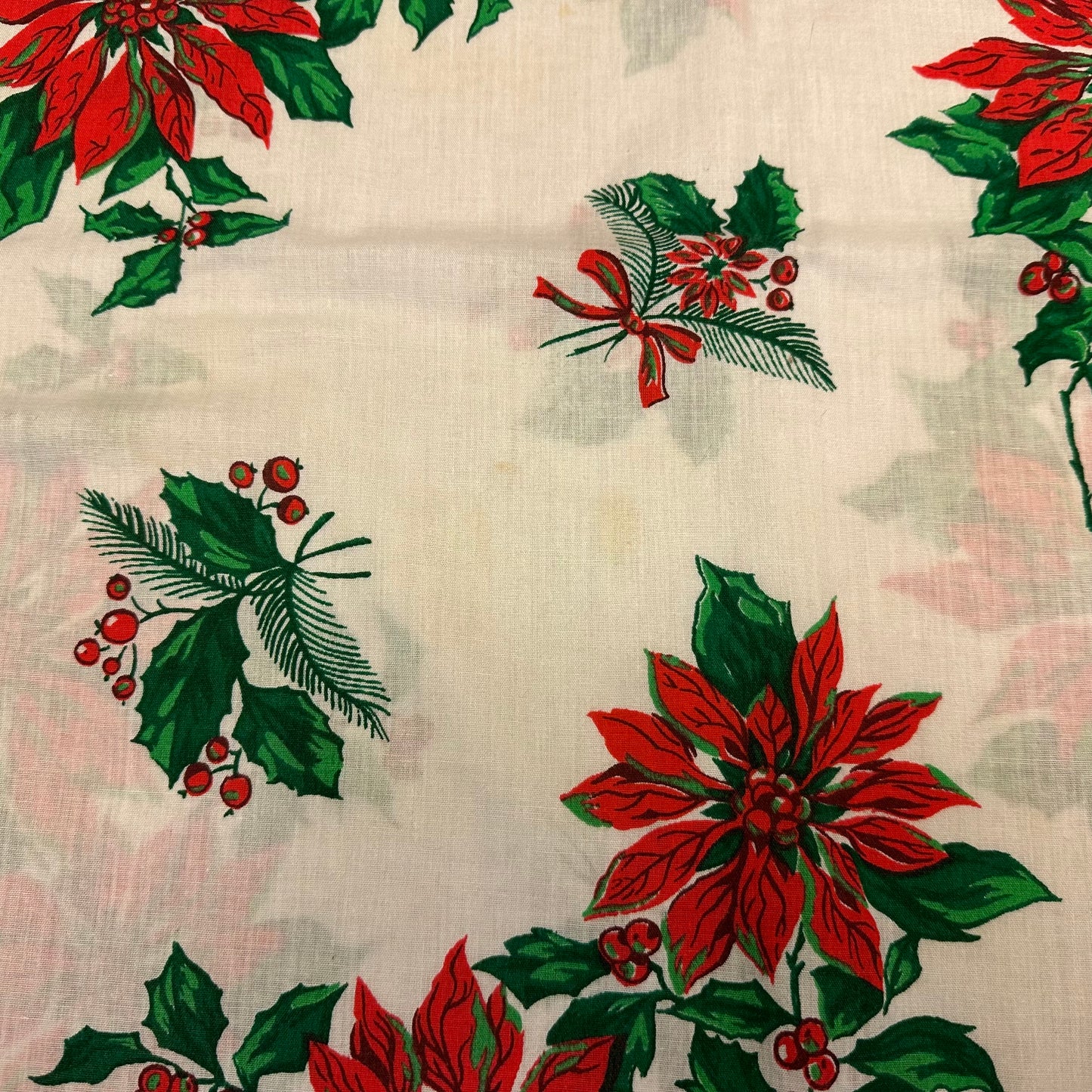 Poinsettias and Holly Christmas Tablecloth, 58 X 97