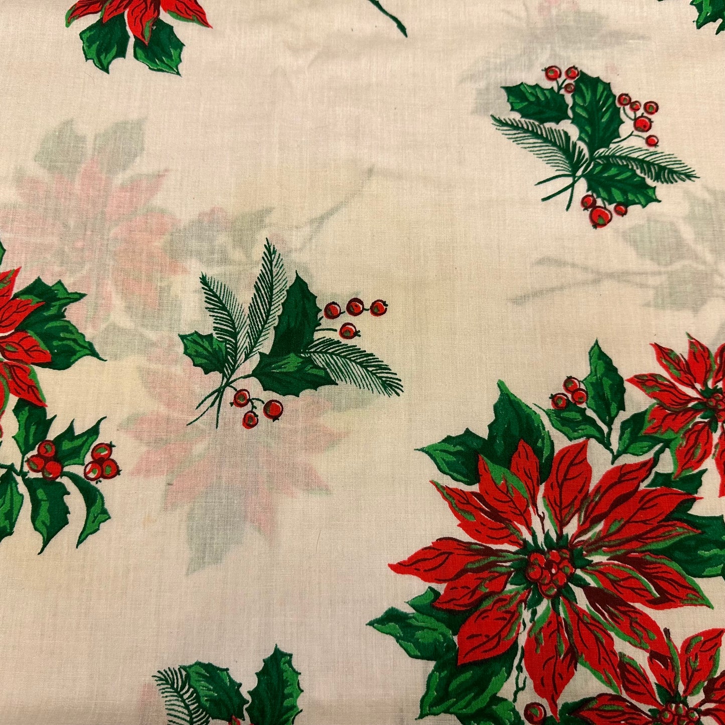 Poinsettias and Holly Christmas Tablecloth, 58 X 97