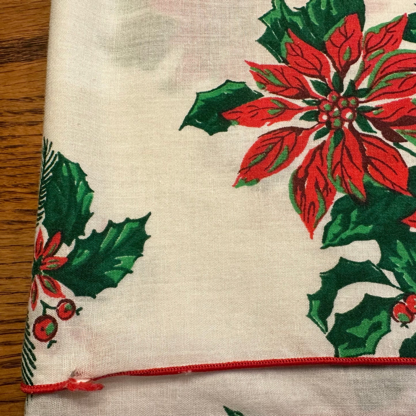 Poinsettias and Holly Christmas Tablecloth, 58 X 97