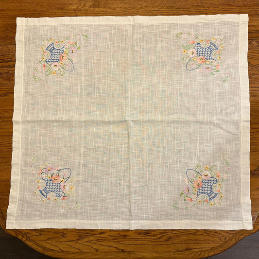 Floral Basket Tablecloth, Embroidered 29 X 32