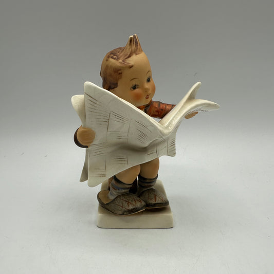 Goebel Hummel Figurine "Latest News" TMK-3 Rare Open Eyes Square Base