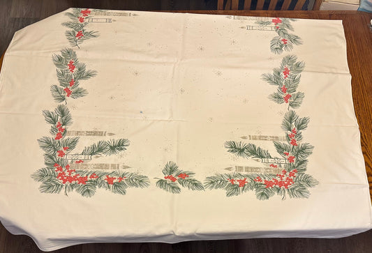 Greenery and Candle Tablecloth, 59 X 88 1 blue stain dime size