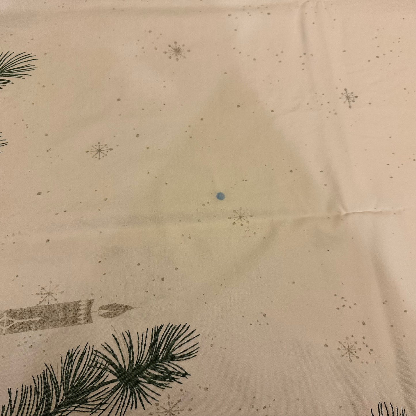 Greenery and Candle Tablecloth, 59 X 88 1 blue stain dime size