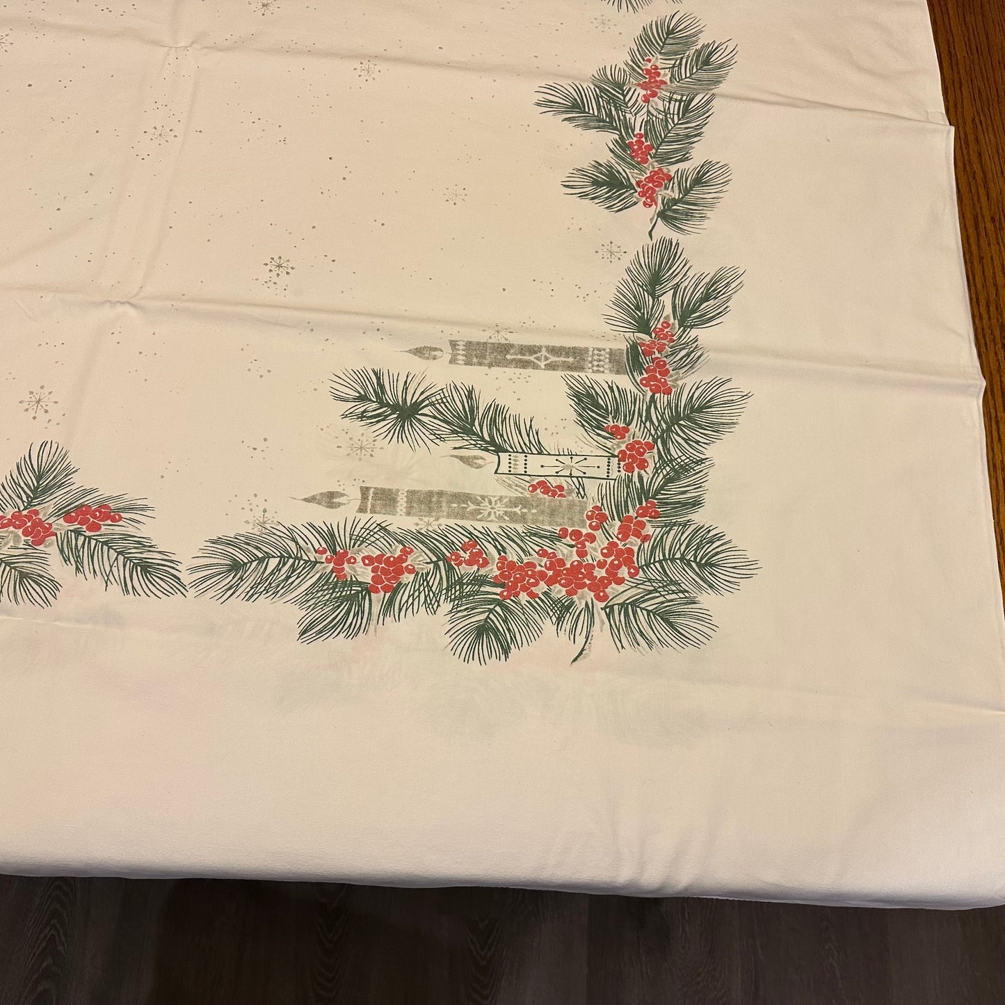 Greenery and Candle Tablecloth, 59 X 88 1 blue stain dime size