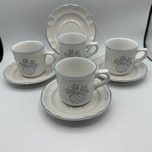 American Tapestry Cups and Saucers, Set of 4