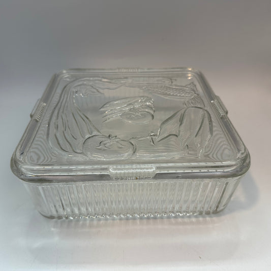 Federal Glass Ribbed Vegetable Harvest Refrigerator Dish 8 1/2"