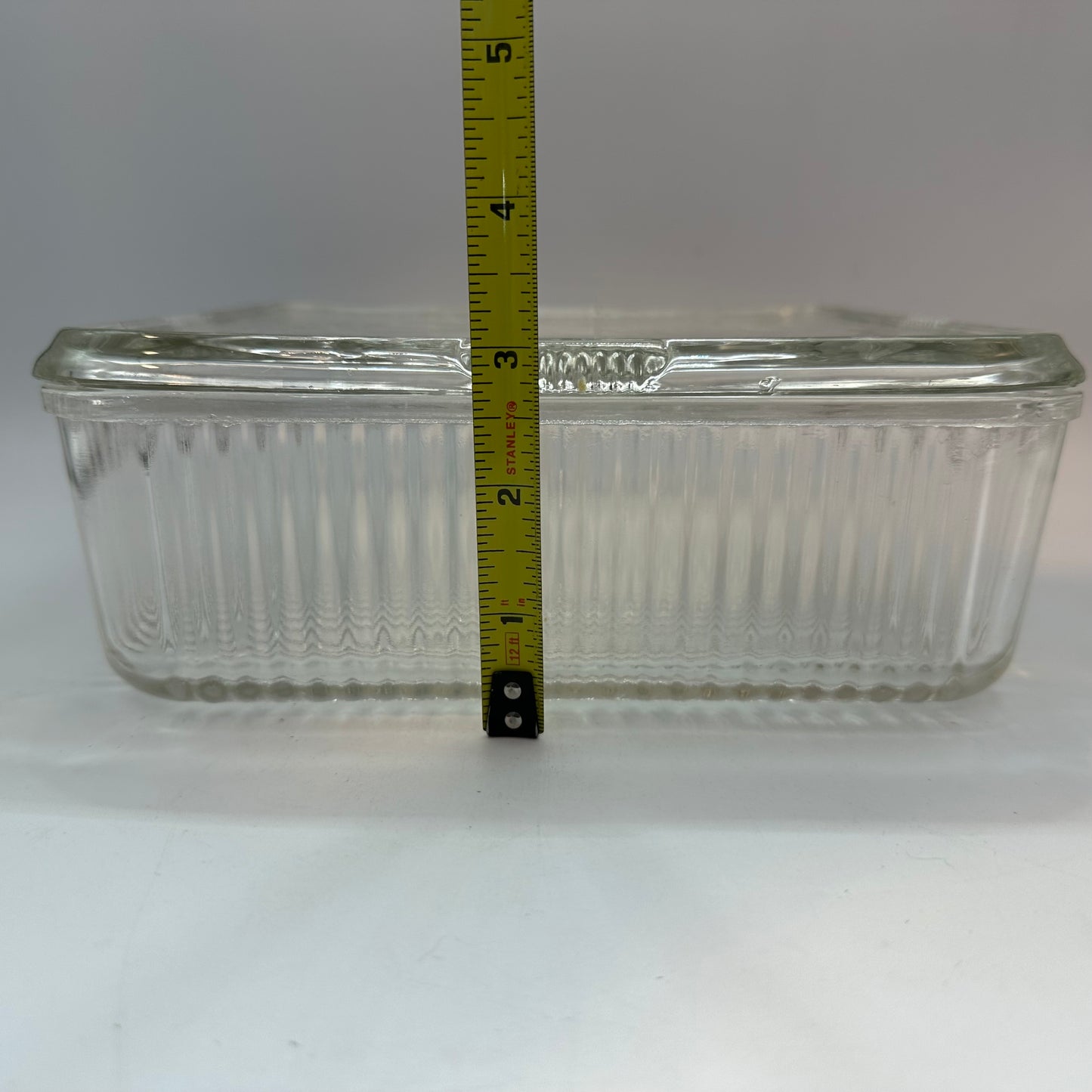 Federal Glass Ribbed Vegetable Harvest Refrigerator Dish 8 1/2"