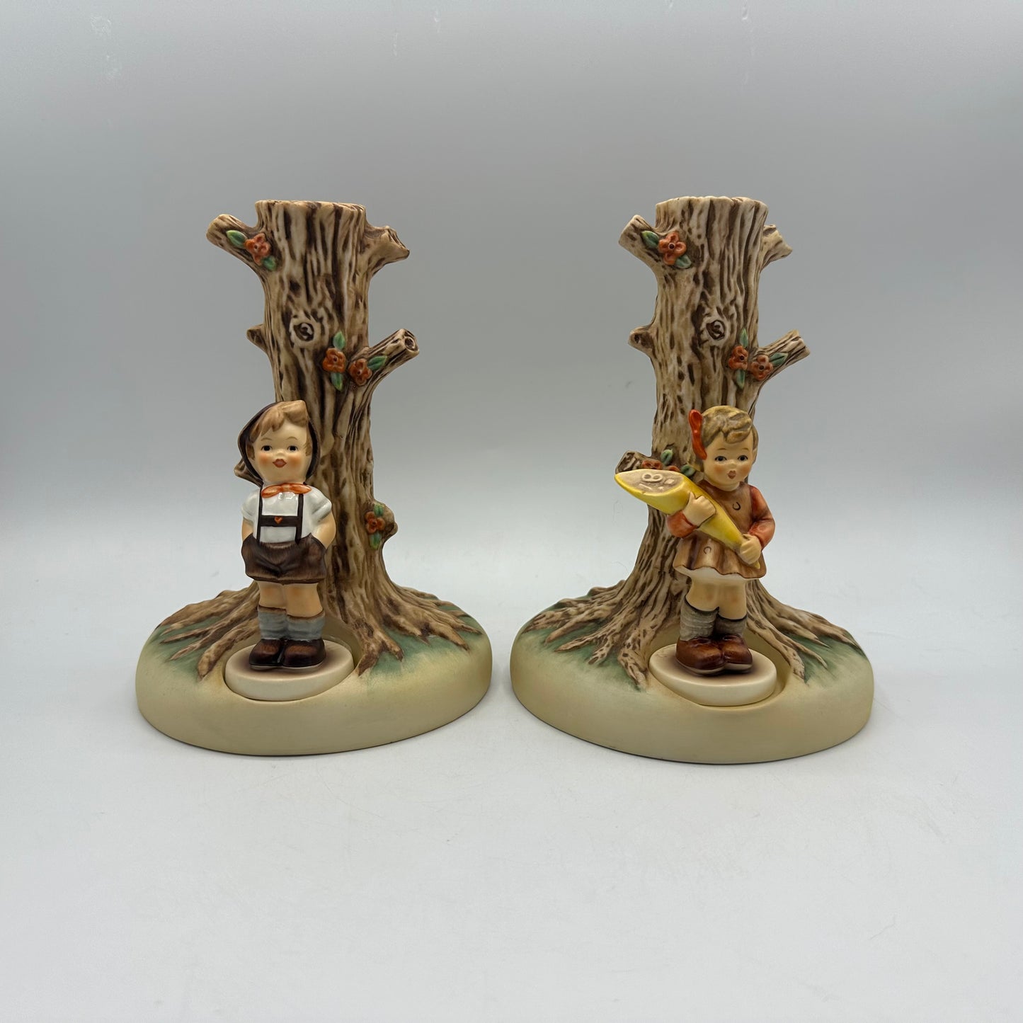 Goebel Hummel Tree Trunk Candlestick #1101-D, Set of 2