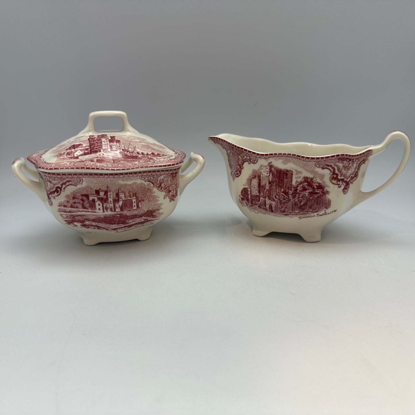 Johnson Bros.  Old British Castles Pink Sugar Bowl & Creamer