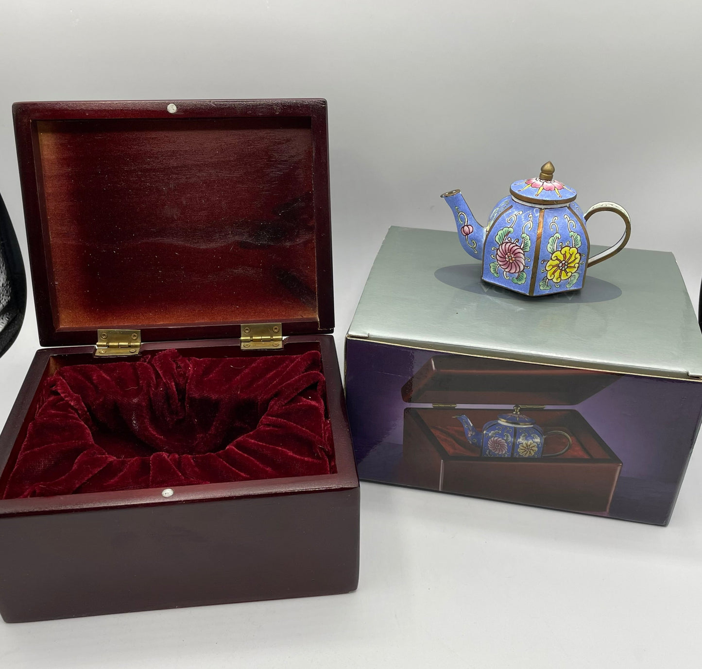 Collectible Enamel Teapot with Wood Box, Amanda Smith Gifts