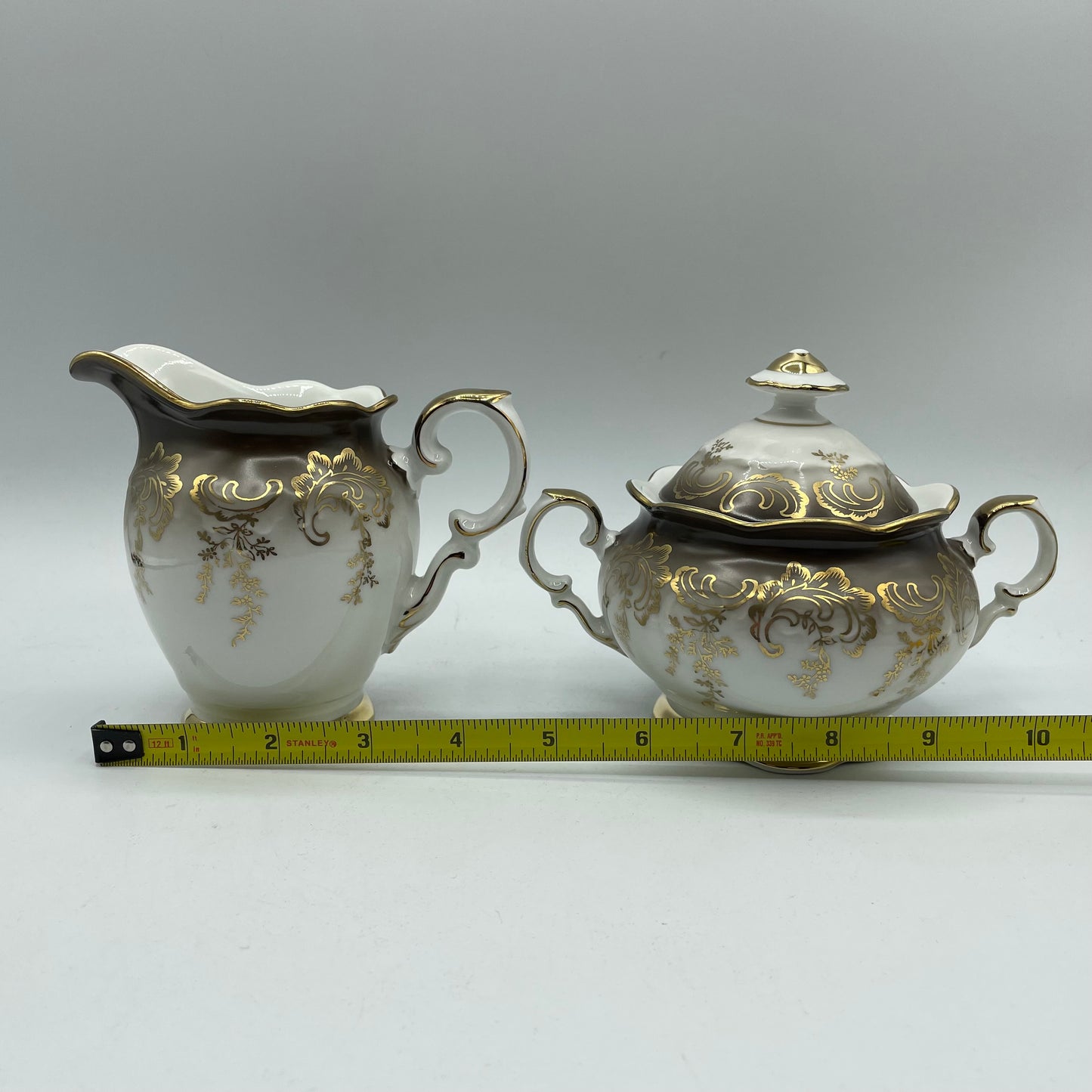 Eberthal Bavaria Sugar Bowl & Creamer, Brown with Gold Accents