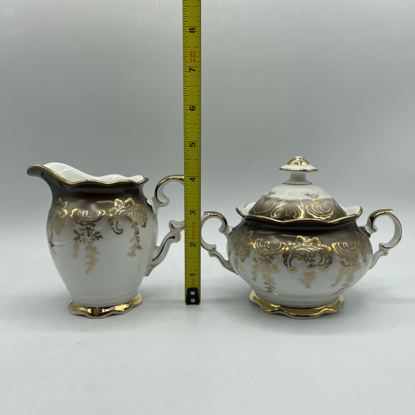 Eberthal Bavaria Sugar Bowl & Creamer, Brown with Gold Accents