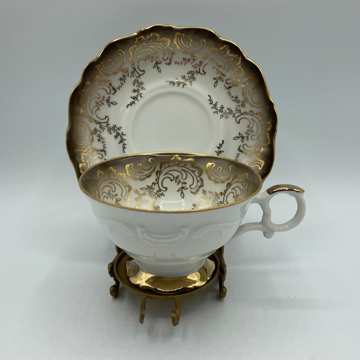 Eberthal Bavaria Cup & Saucer, Brown with Gold Accents, Set of 4