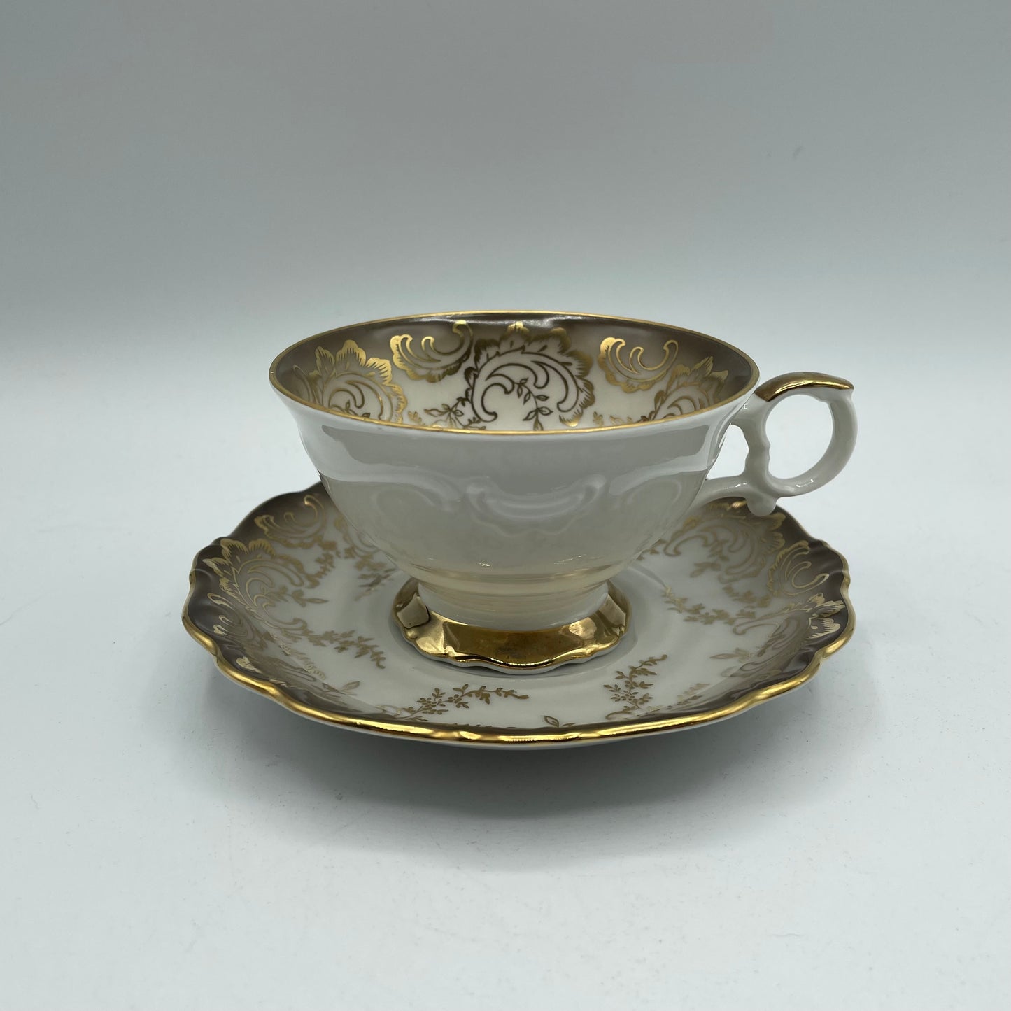 Eberthal Bavaria Cup & Saucer, Brown with Gold Accents, Set of 4