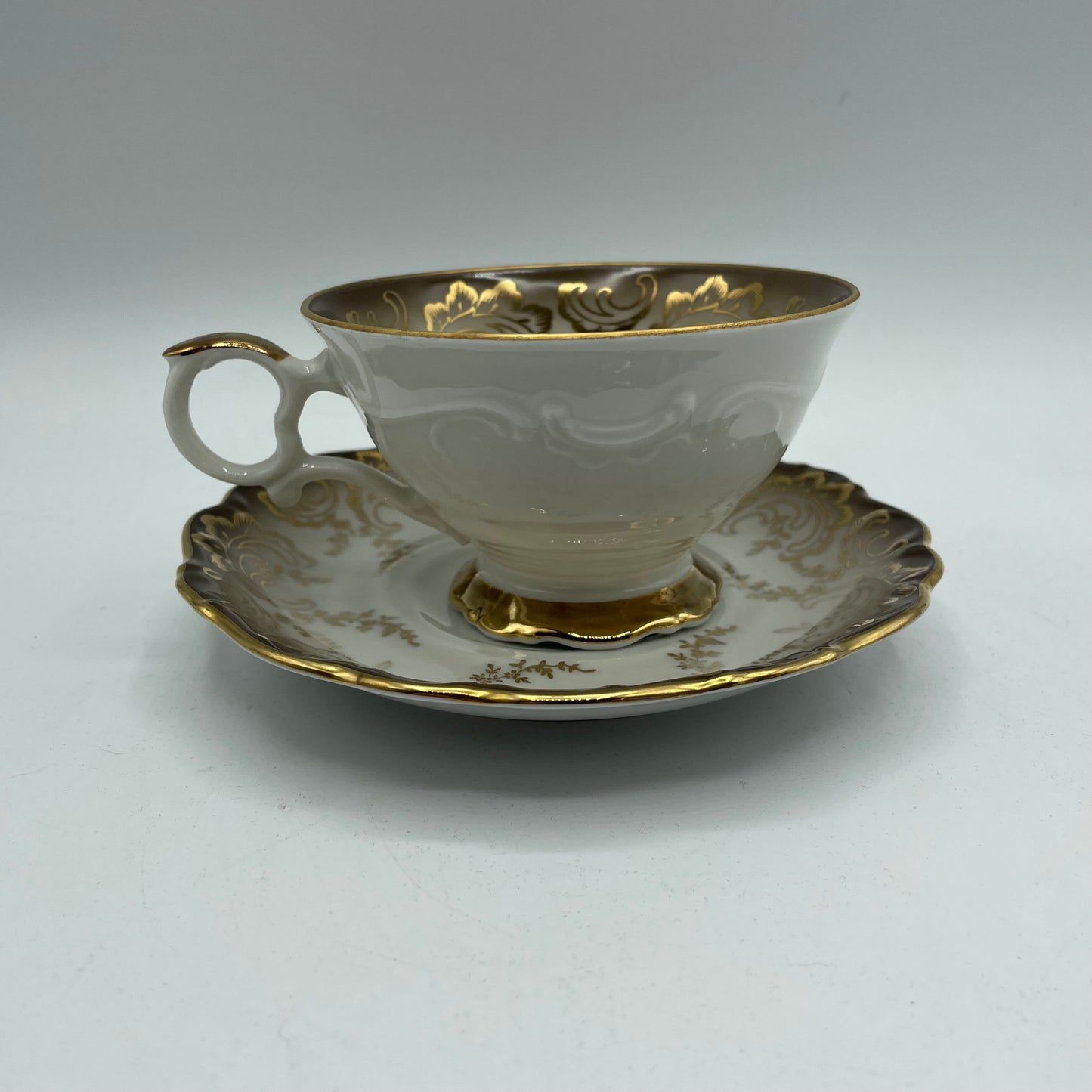 Eberthal Bavaria Cup & Saucer, Brown with Gold Accents, Set of 4