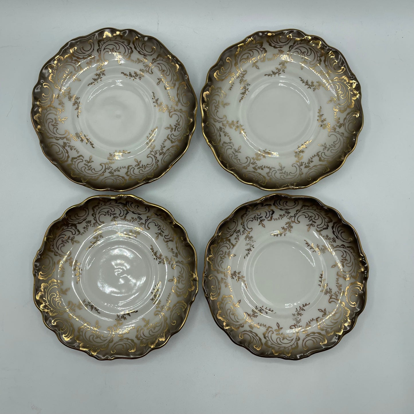 Eberthal Bavaria Cup & Saucer, Brown with Gold Accents, Set of 4