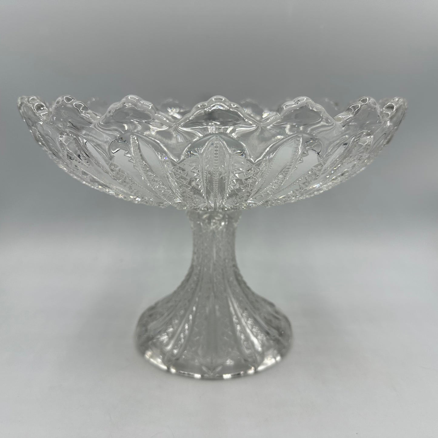 Duncan and Miller Compote with Mardi Gras Pattern and Sawtooth Edge