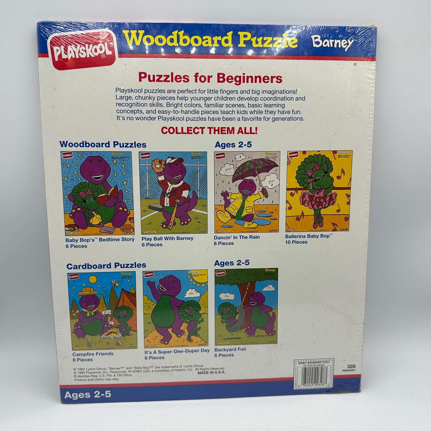 1993 Playskool Barney Wooden Puzzle 6 Pcs