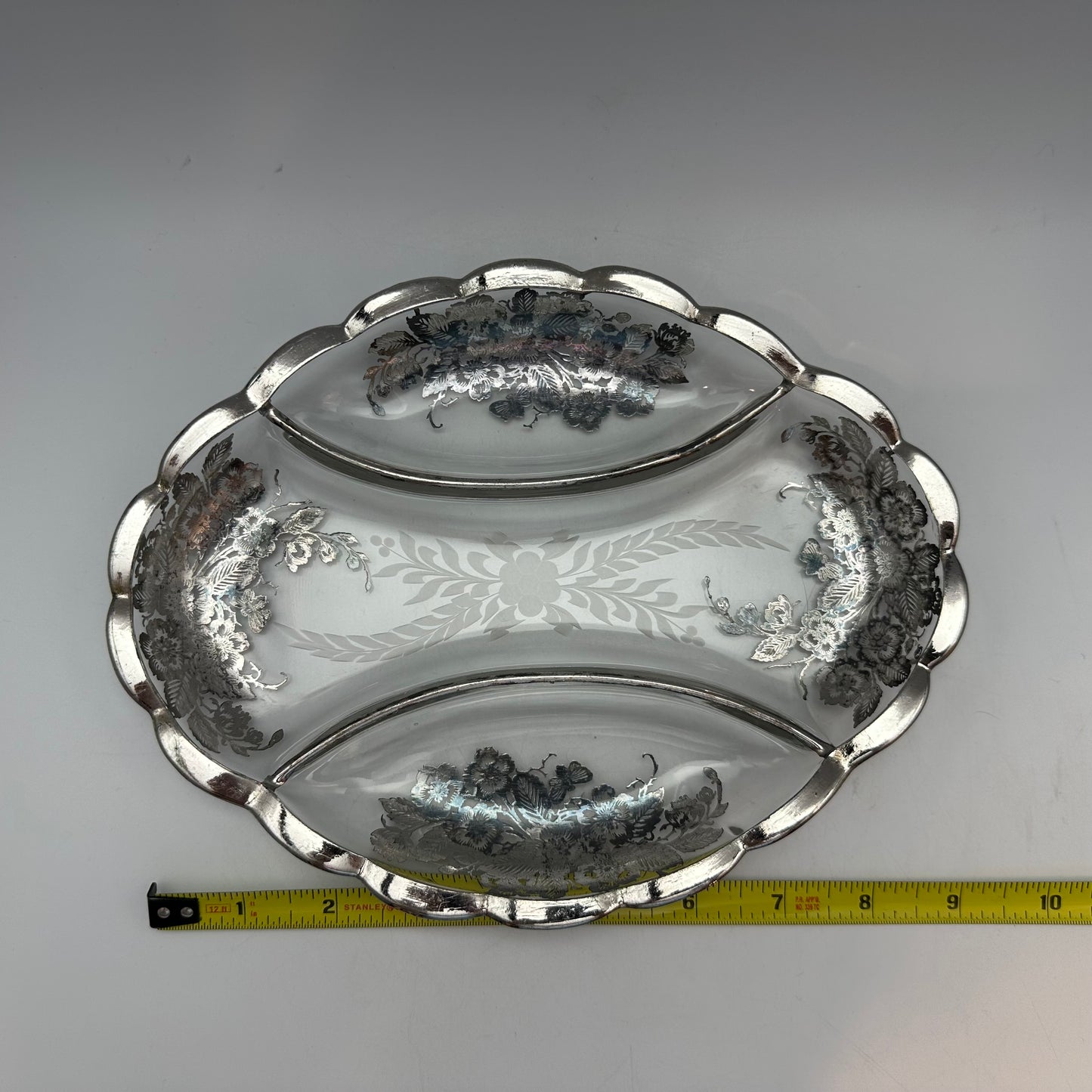 Silver City Blossom Time Silver Overlay Divided Glass Relish Tray