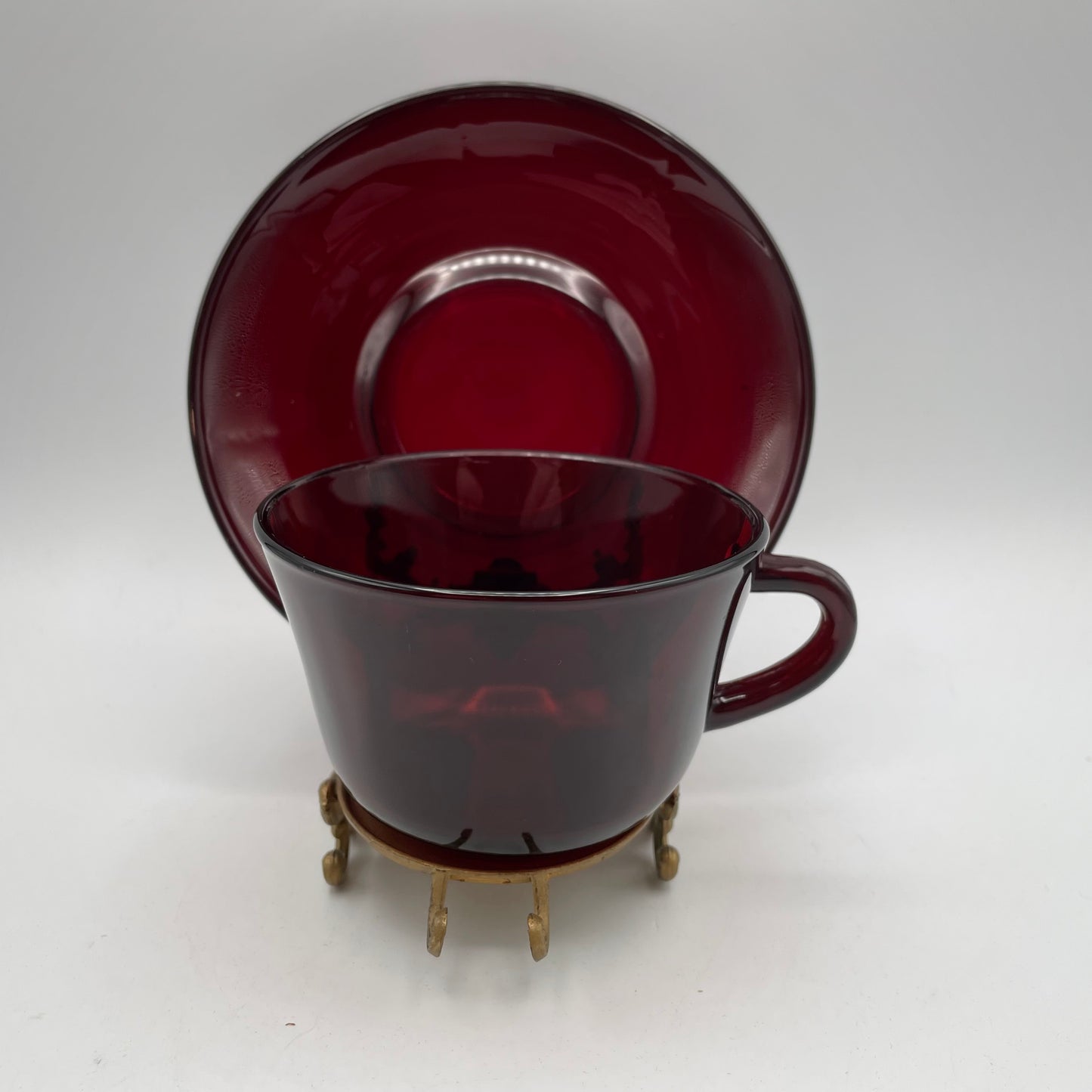 Royal Ruby Red Cups and Saucers Anchor Hocking, Set of 2