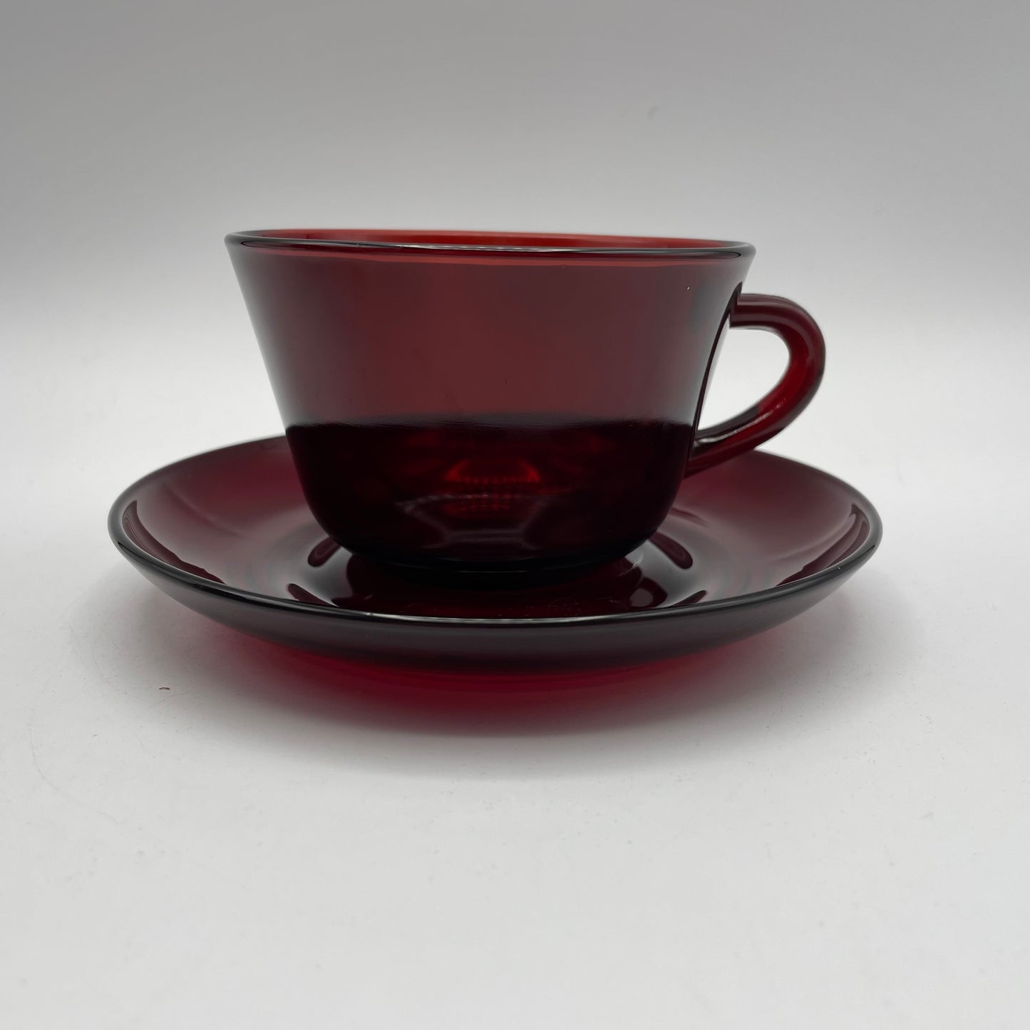 Royal Ruby Red Cups and Saucers Anchor Hocking, Set of 2