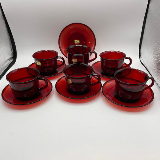 Arcoroc Calice Red Cup and Saucer, Set of 6