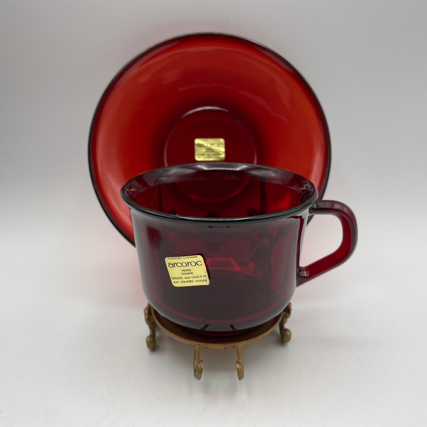 Arcoroc Calice Red Cup and Saucer, Set of 6