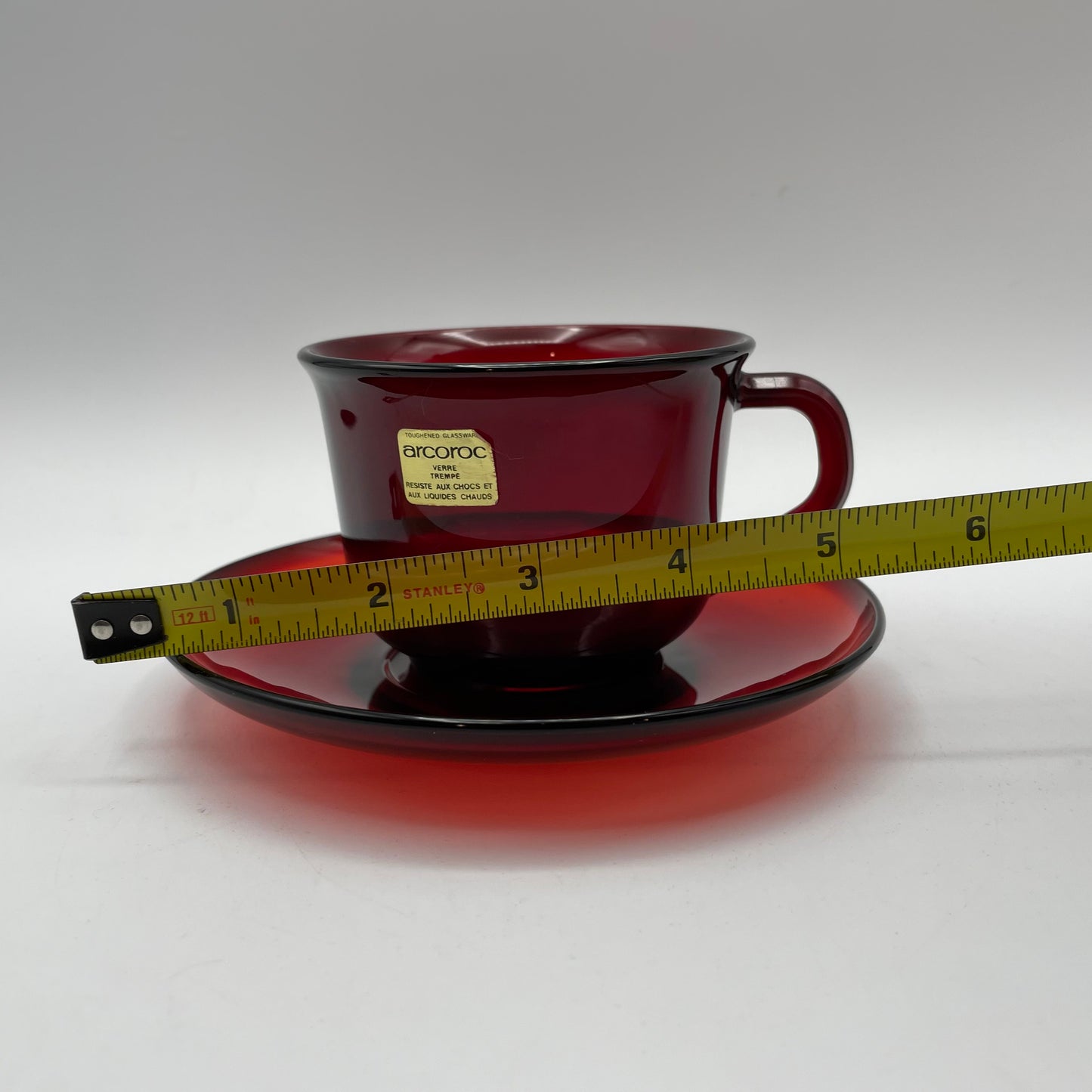 Arcoroc Calice Red Cup and Saucer, Set of 6