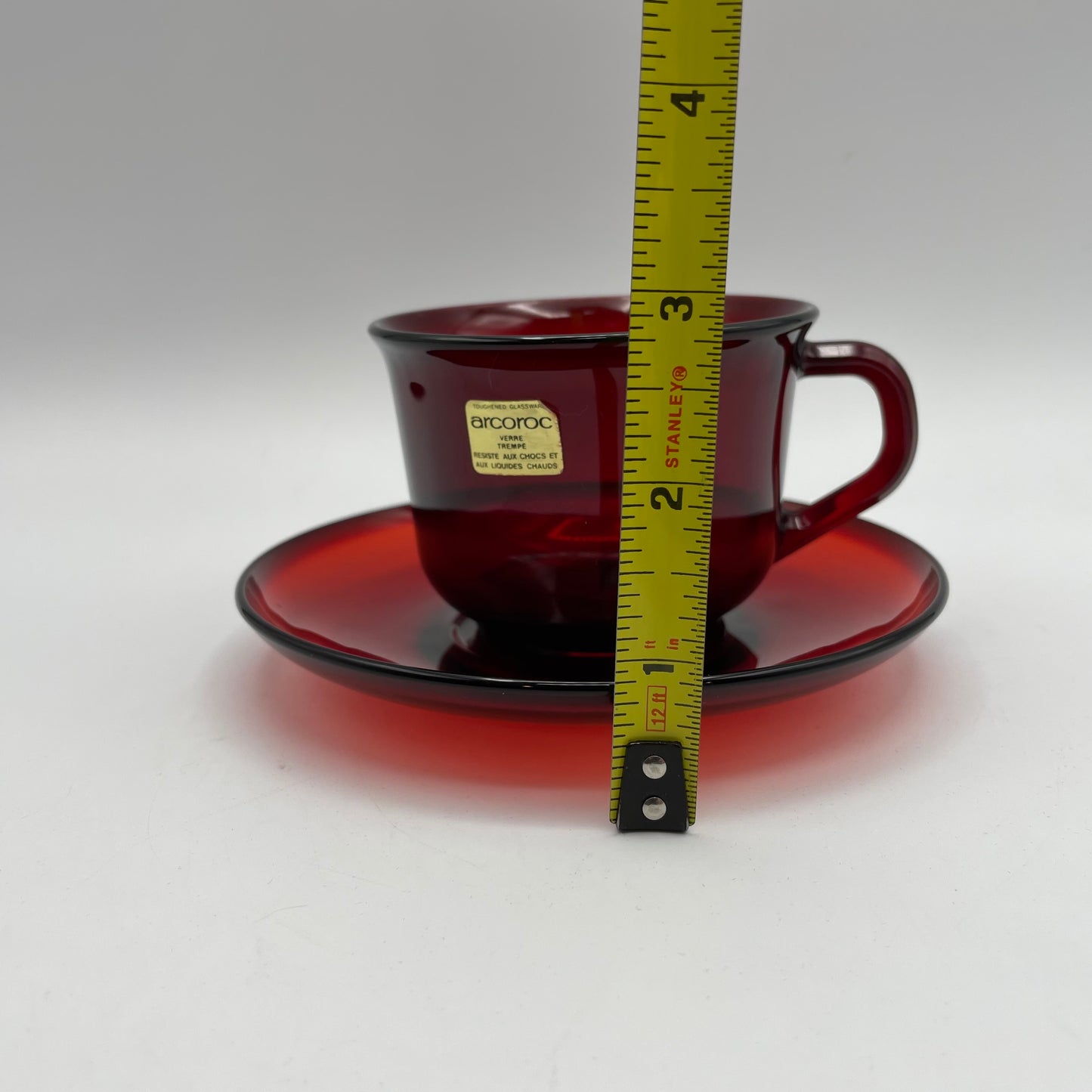 Arcoroc Calice Red Cup and Saucer, Set of 6