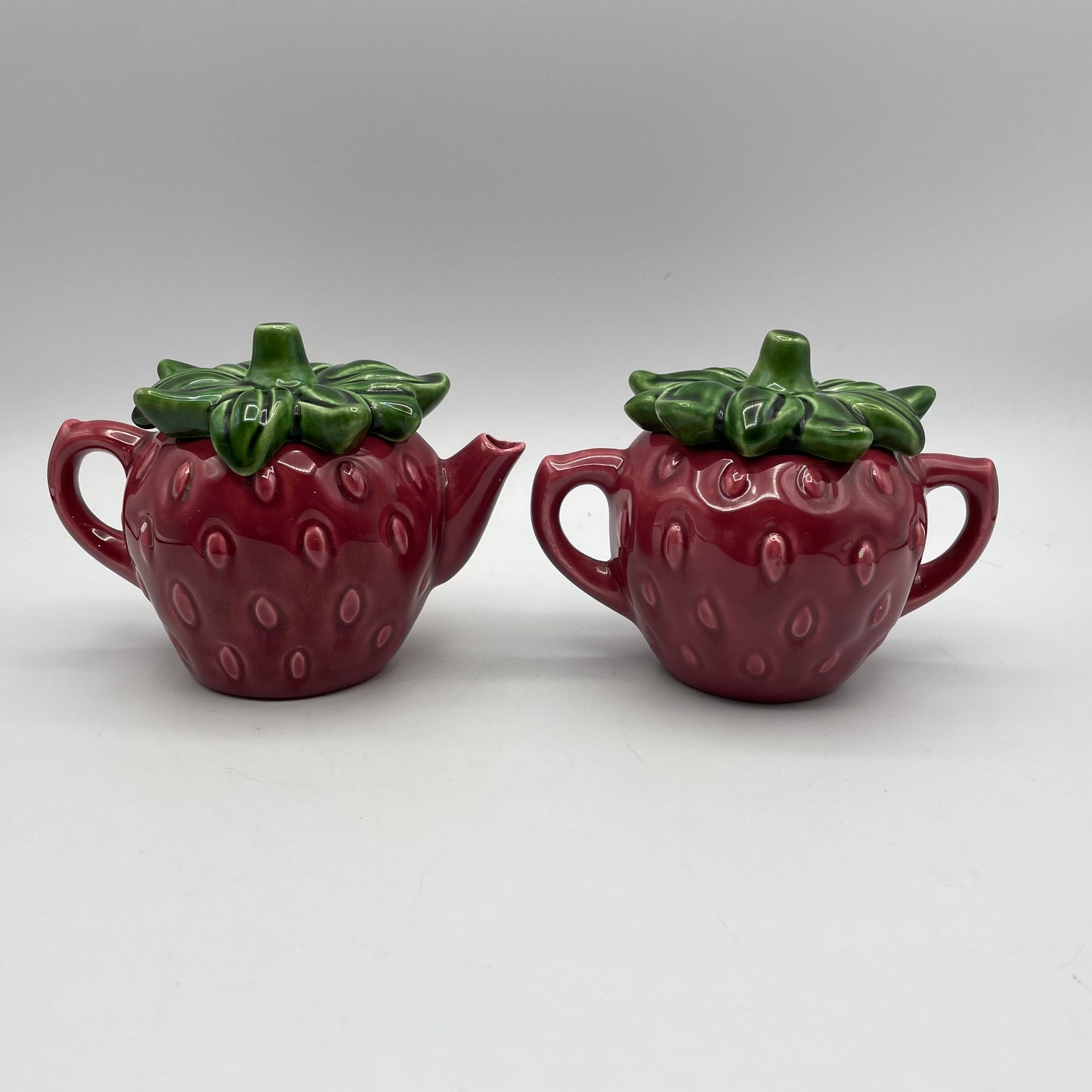 California Pottery Cemar Strawberry Sugar Bowl and Creamer Set