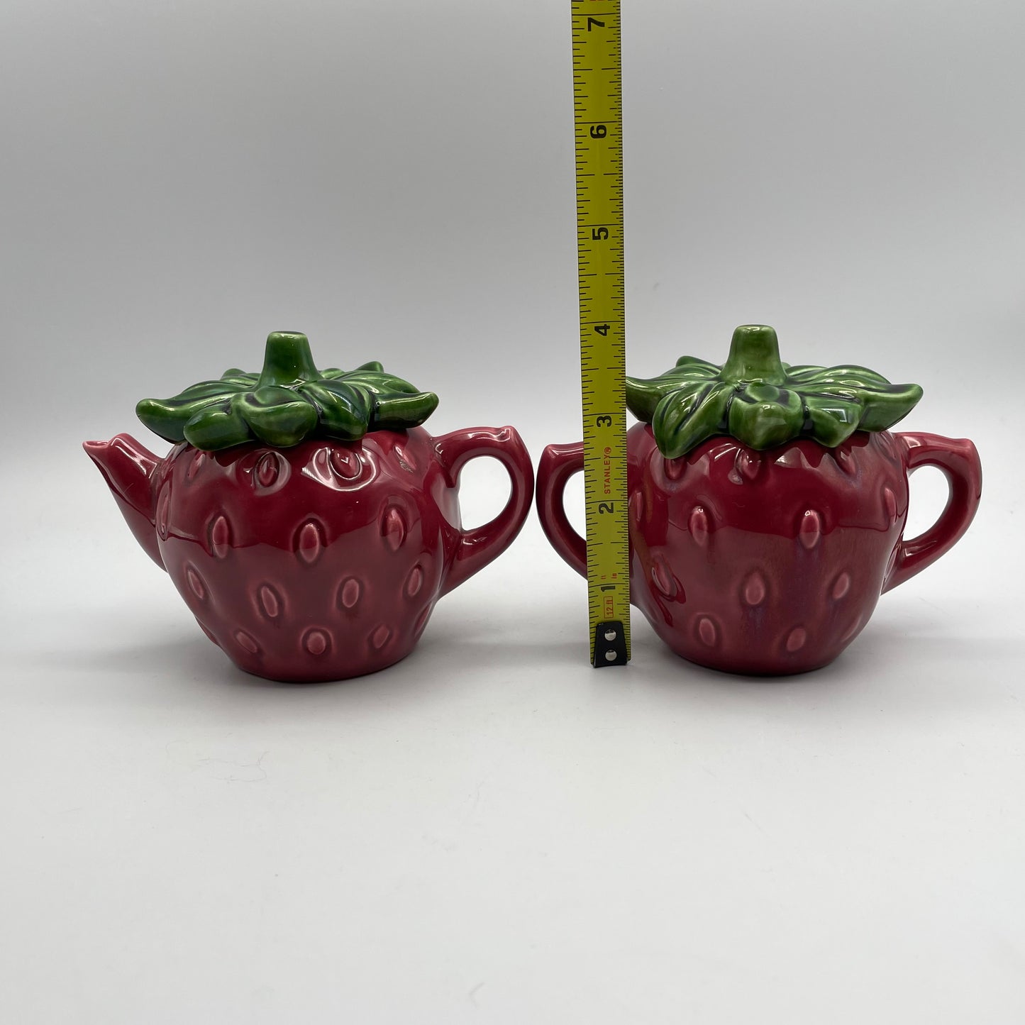 California Pottery Cemar Strawberry Sugar Bowl and Creamer Set