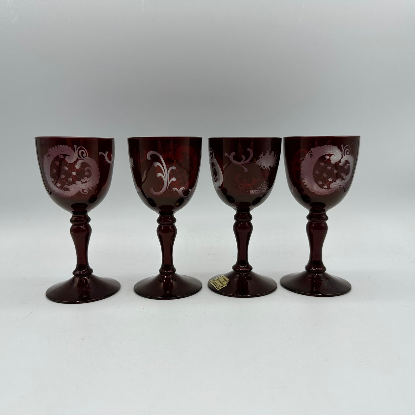 Egermann Wine Glasses Cut to Clear, Czechoslovkia, Set of 4