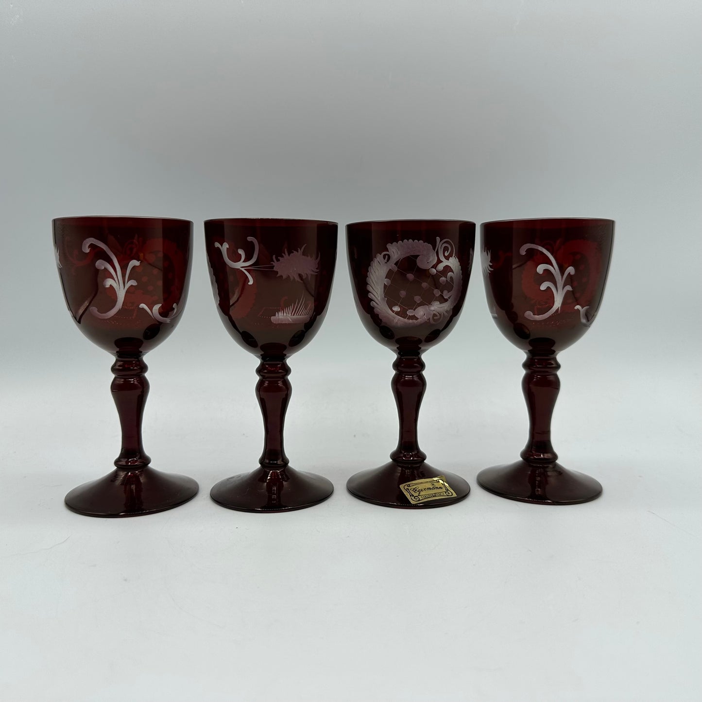 Egermann Wine Glasses Cut to Clear, Czechoslovkia, Set of 4