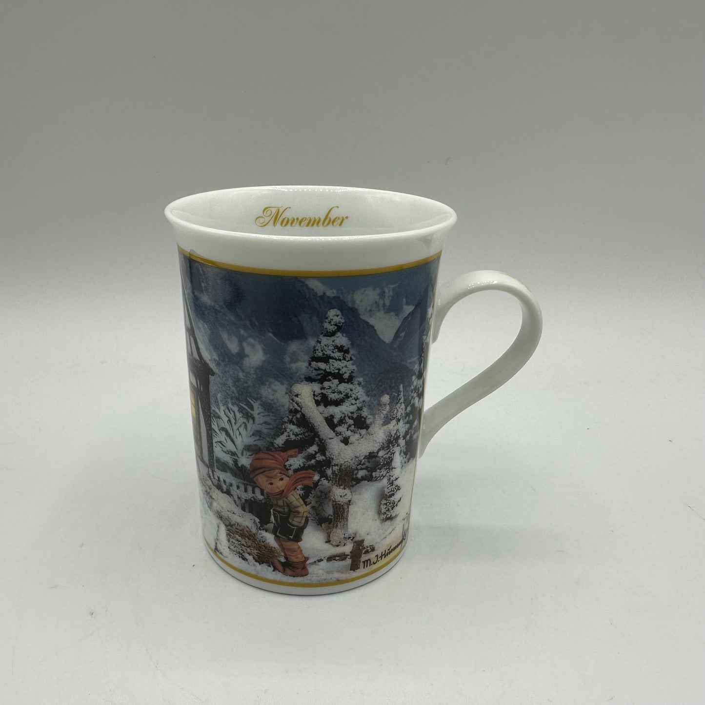 M.I. Hummel Porcelain Collector Mug "November- Ride Into Christmas" Danbury Mint