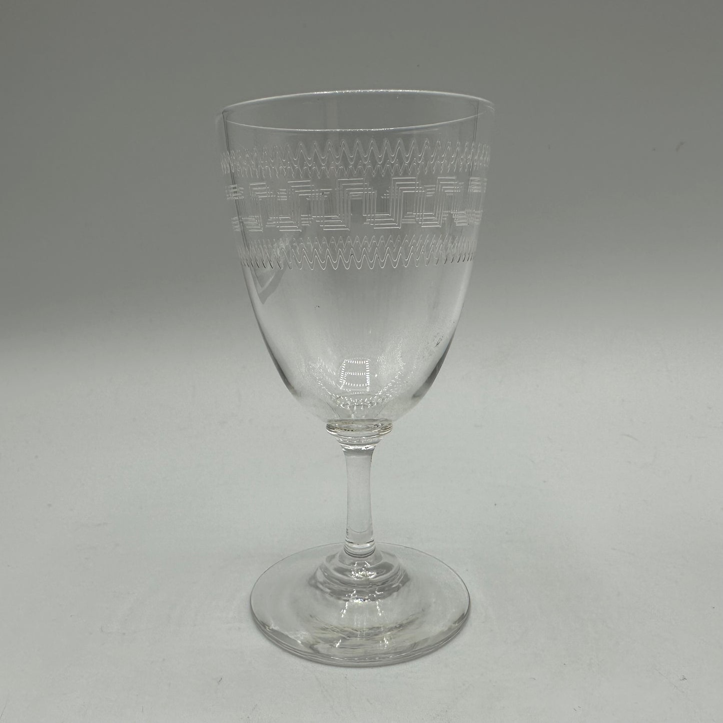 Edwardian Sherry/Port Glasses, Etched with Greek Key Design, Set of 4