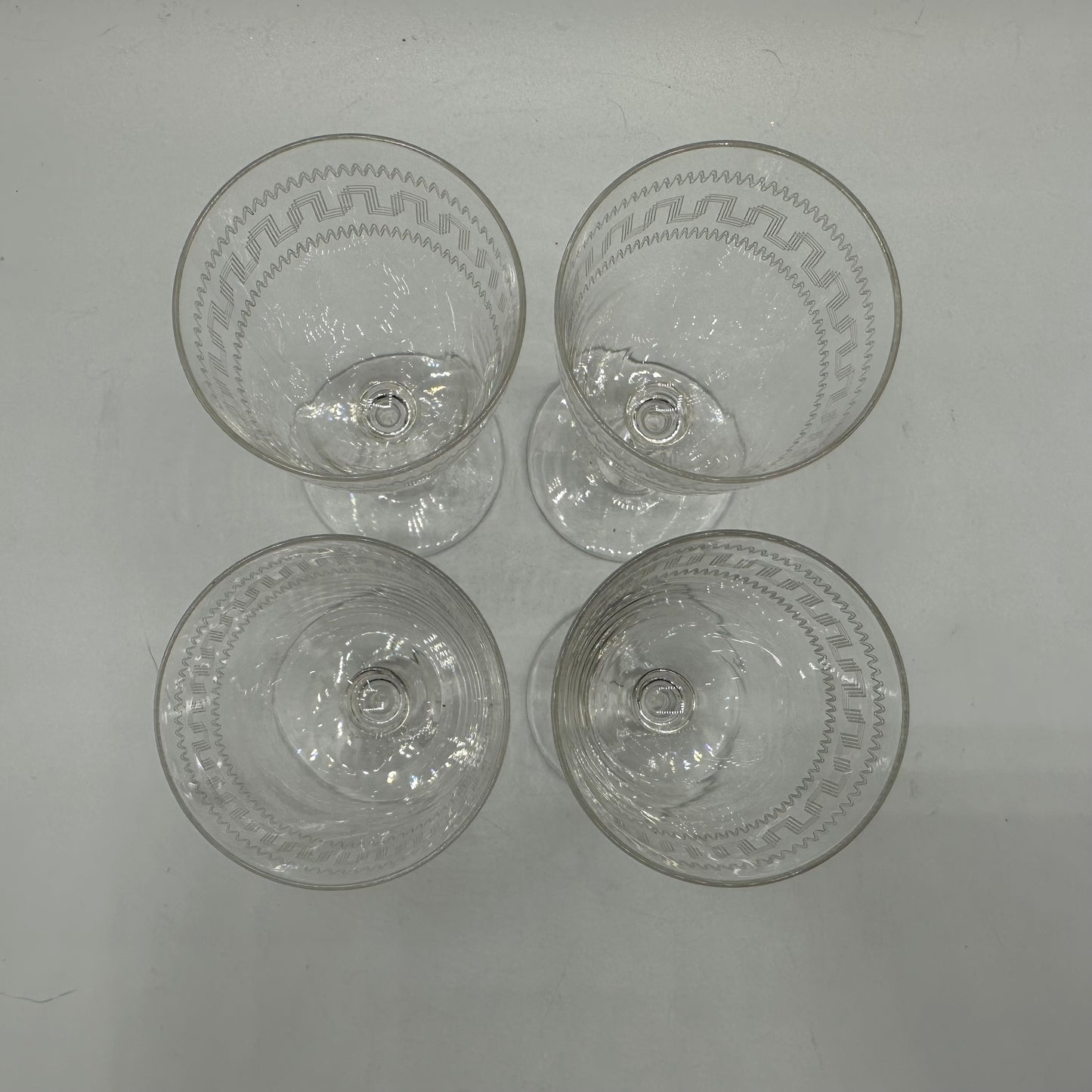 Edwardian Sherry/Port Glasses, Etched with Greek Key Design, Set of 4